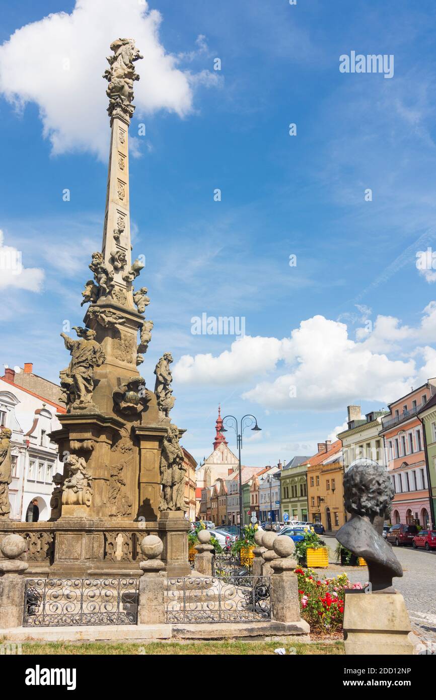 Jaromer (Jermer) : main square, Marian Column in , Kralovehradecky, Hradec Kralove Region, Königgrätzer Region, Czech Stock Photo