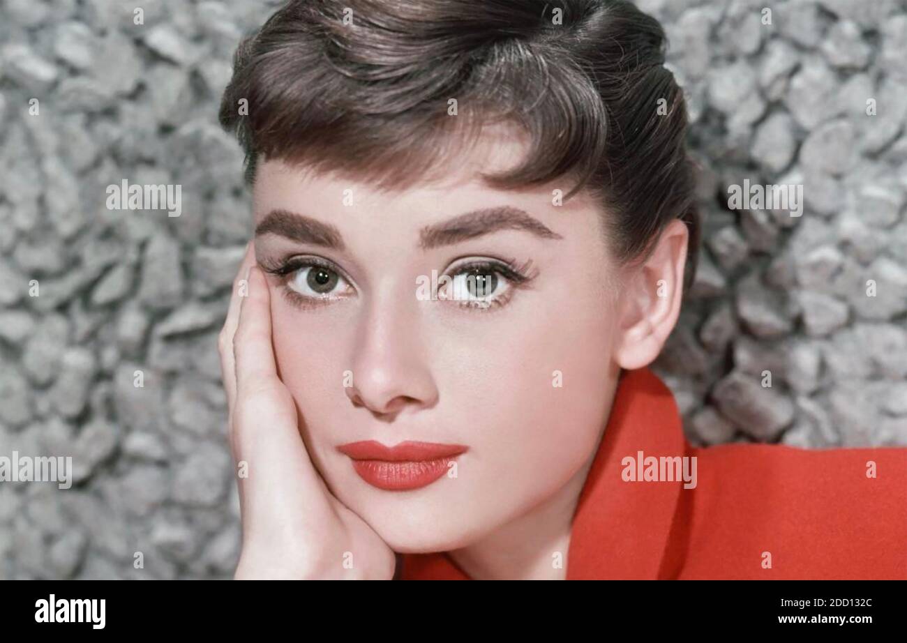 AUDREY HEPBURN (1929-1993) Belgian-born British film actress about 1956. Stock Photo