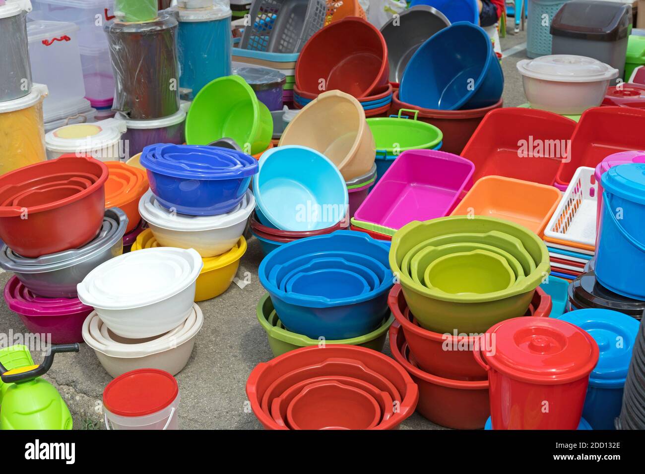 Many Various Colourful Plastic Bowls and Buckets Stock Photo - Alamy