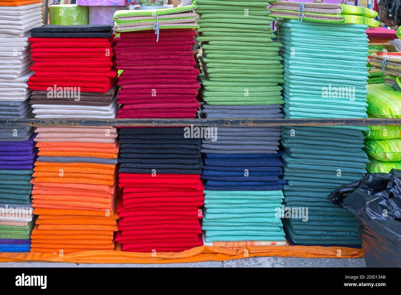 Many Colourful Seat Pads Cushions at Shelf Stock Photo Alamy
