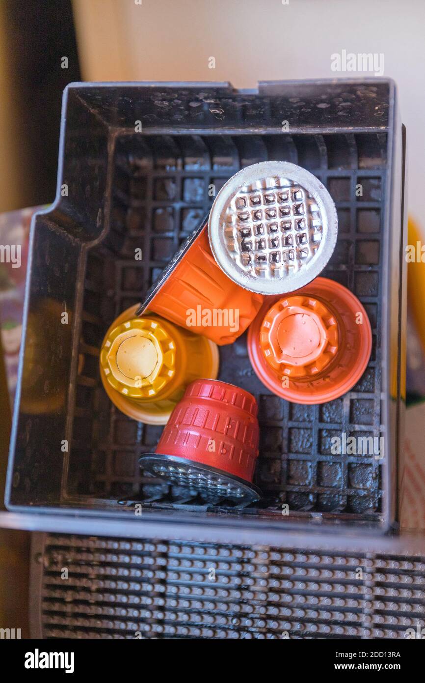 Used Capsule Pods in Coffee Machine Tray Recycling Stock Photo Alamy