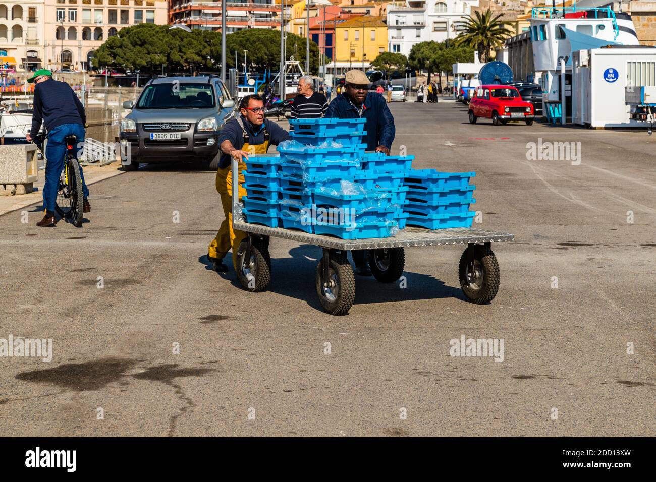 Just before the Catalan fish auction in Palamós, Spain Stock Photo