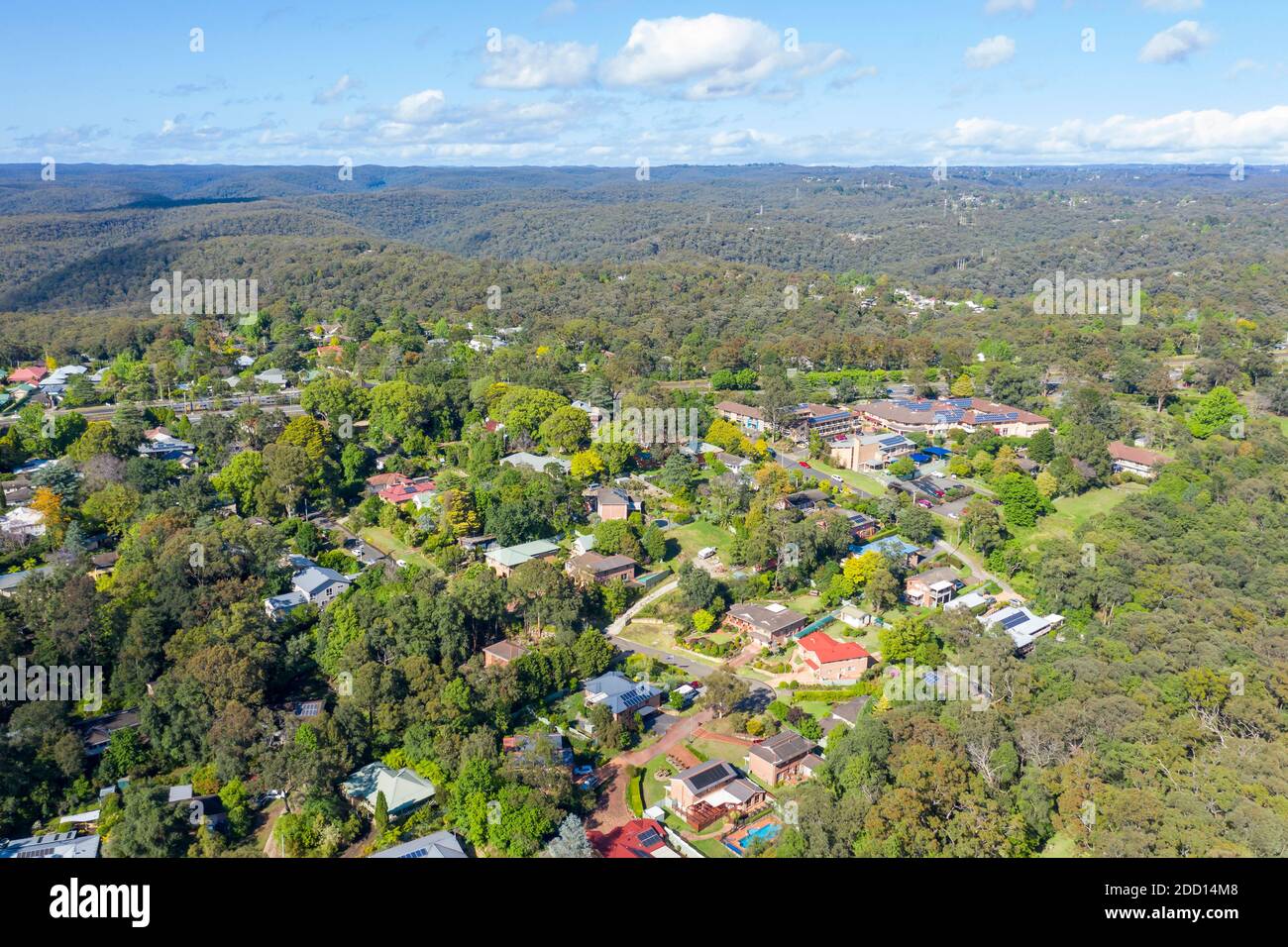 Aerial view of the township of Springwood in The Blue Mountains in