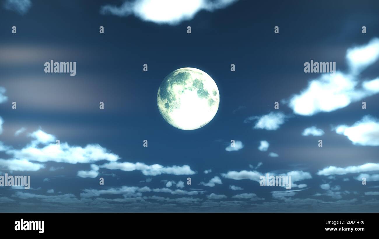 full moon at night night sky, illustration 3d render Stock Photo - Alamy
