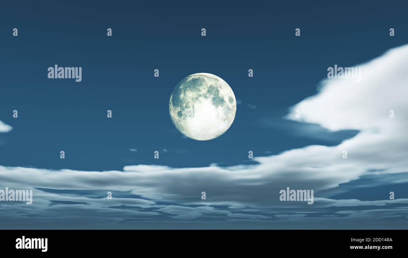 full moon at night night sky, illustration 3d render Stock Photo - Alamy