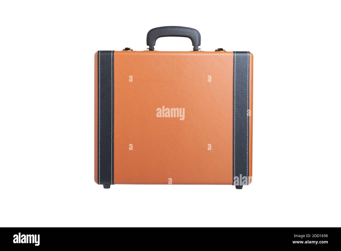 orange leather suitcase in retro style isolated on white background Stock Photo