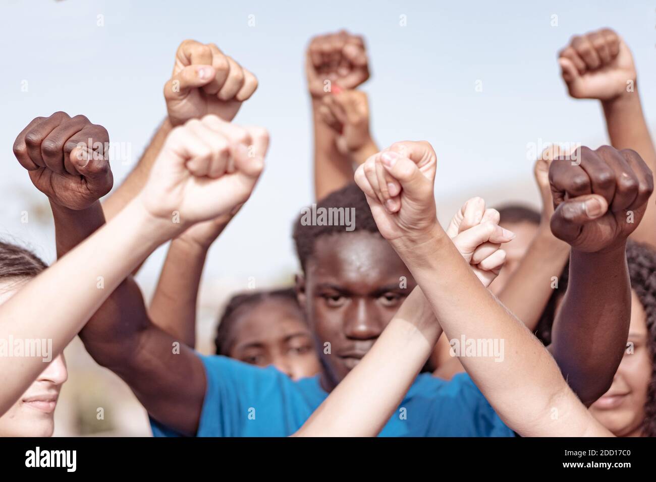 People Rights Fist People raised fist air fighting for their rights. Labor movement ...