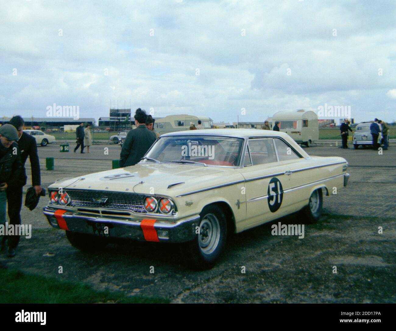 Sir Gwaine Baillie's Ford Galaxie in the paddock at Silverstone before the start of Practise for the Saloon Car Race at the BRDC event 1st May 1964 Stock Photo