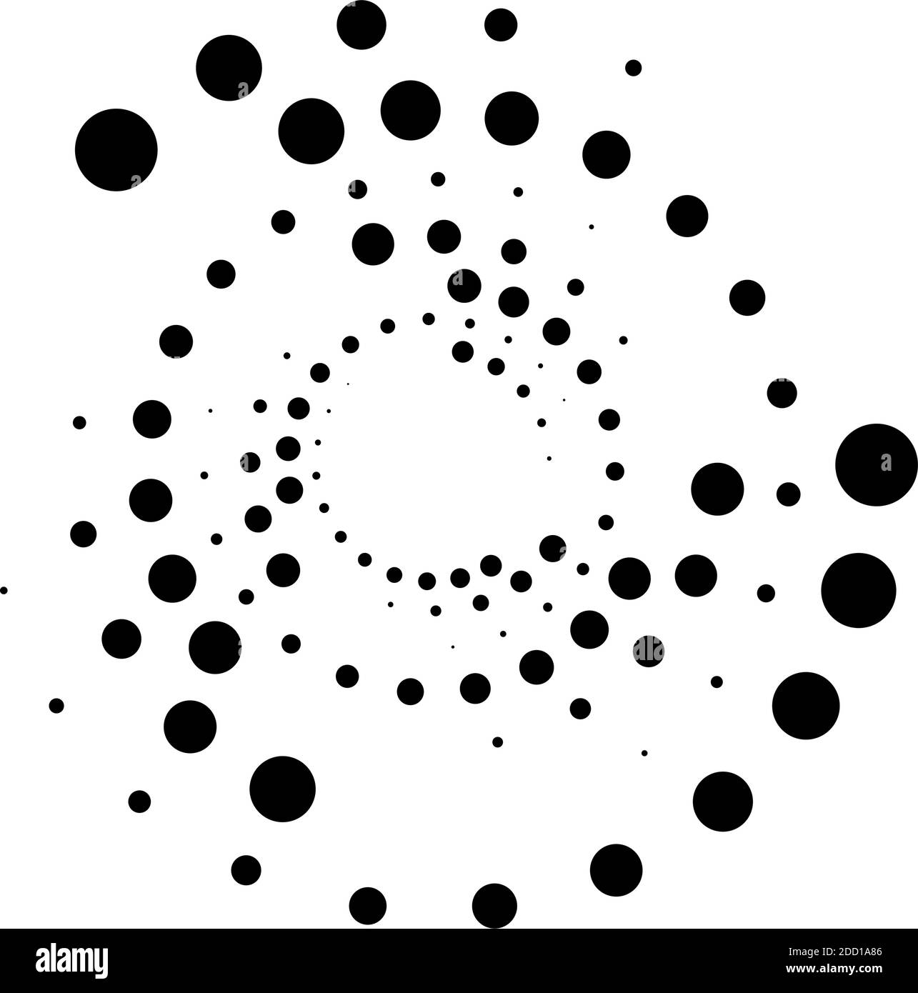 Dots, dotted circular spiral. Swirl, twirl of circles. Stippling ...
