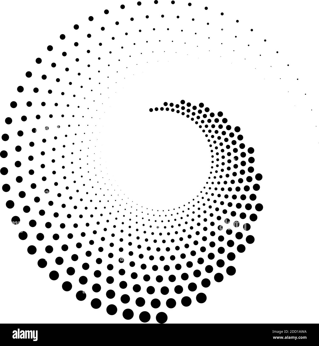 Dots, dotted circular spiral. Swirl, twirl of circles. Stippling ...