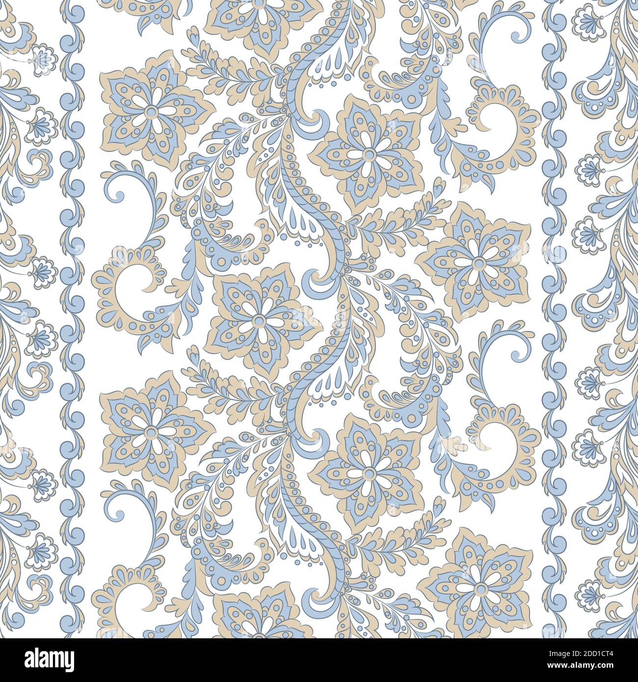 Ffloral seamless pattern in batik style, Vector background Stock Vector