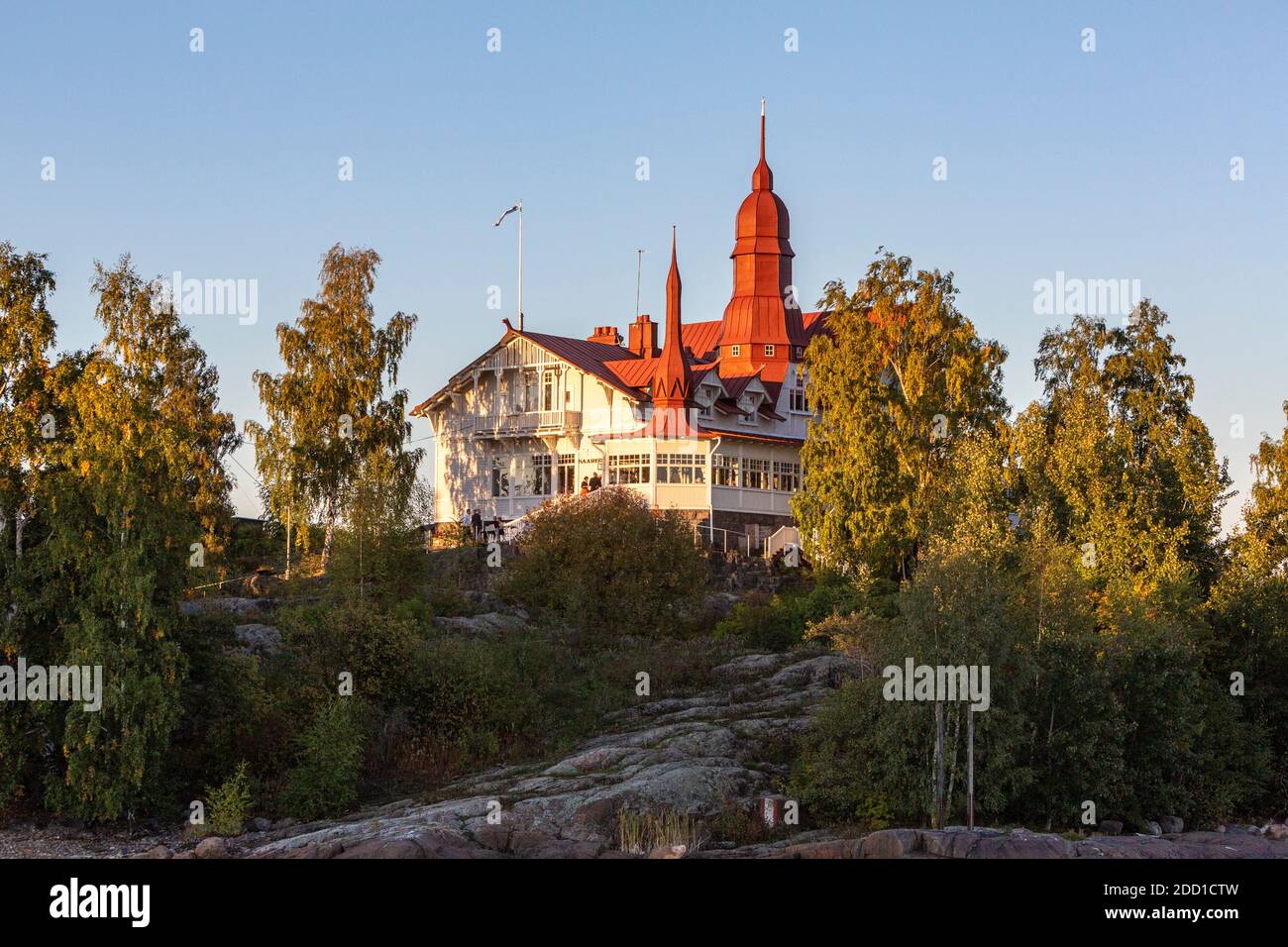 Restaurant Saaristo view from the ferry to Tallinn leaving Helsinki, Finland Stock Photo