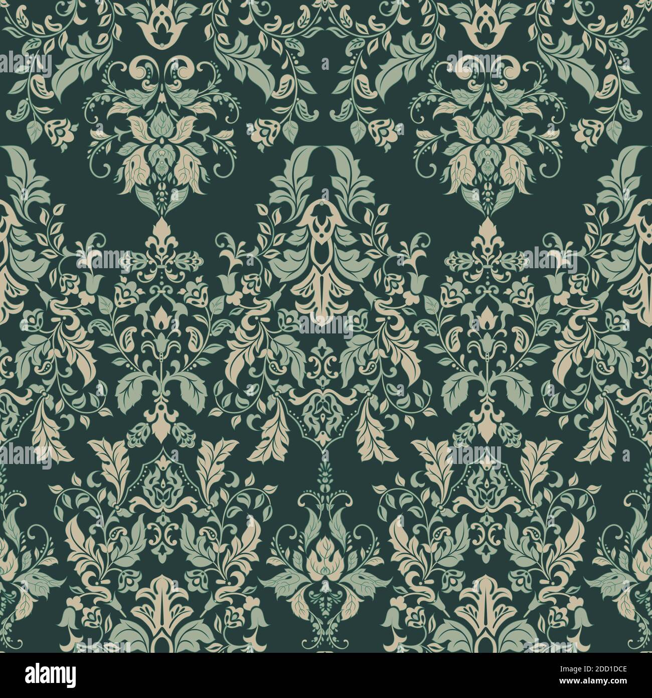 Vector illustration texture for wallpapers, fabric patterns. Baroque Damask seamless floral pattern. Stock Vector