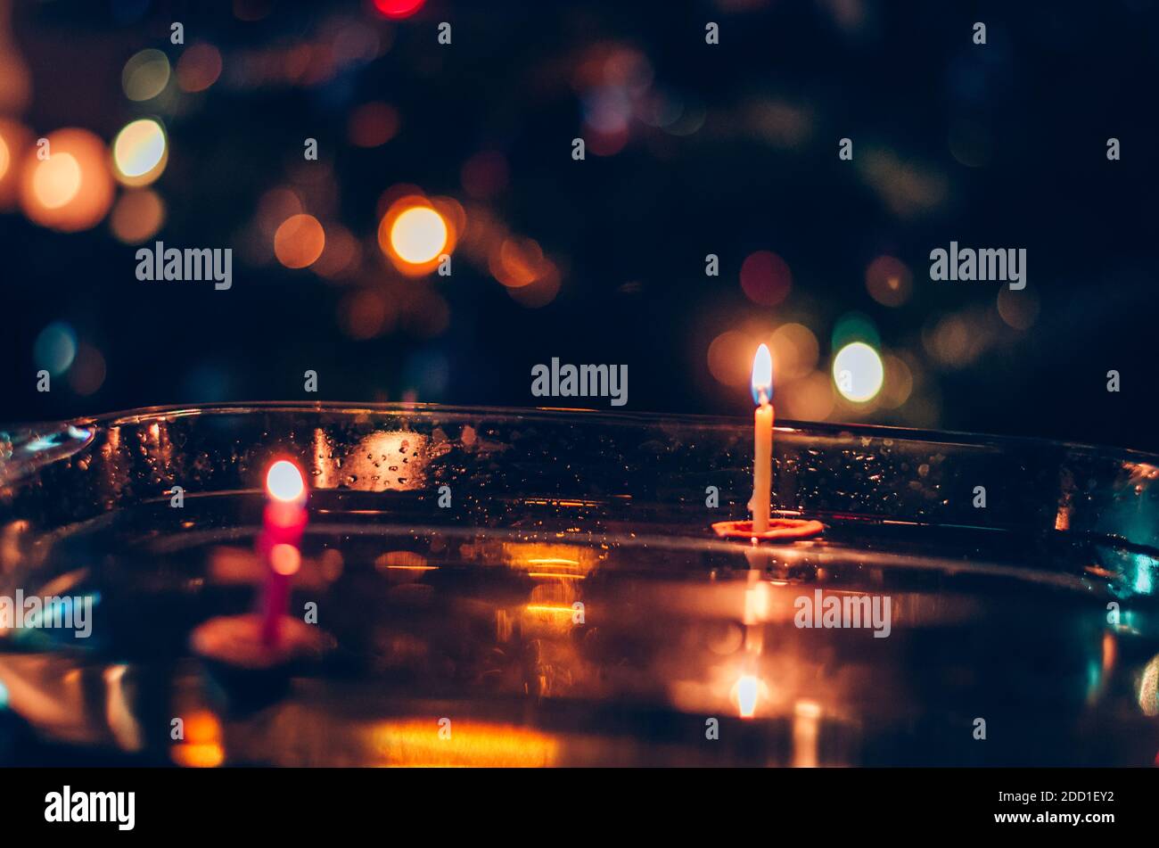 christmas tradition of nut shells floating on water surface, eastern Europe tradition Stock Photo