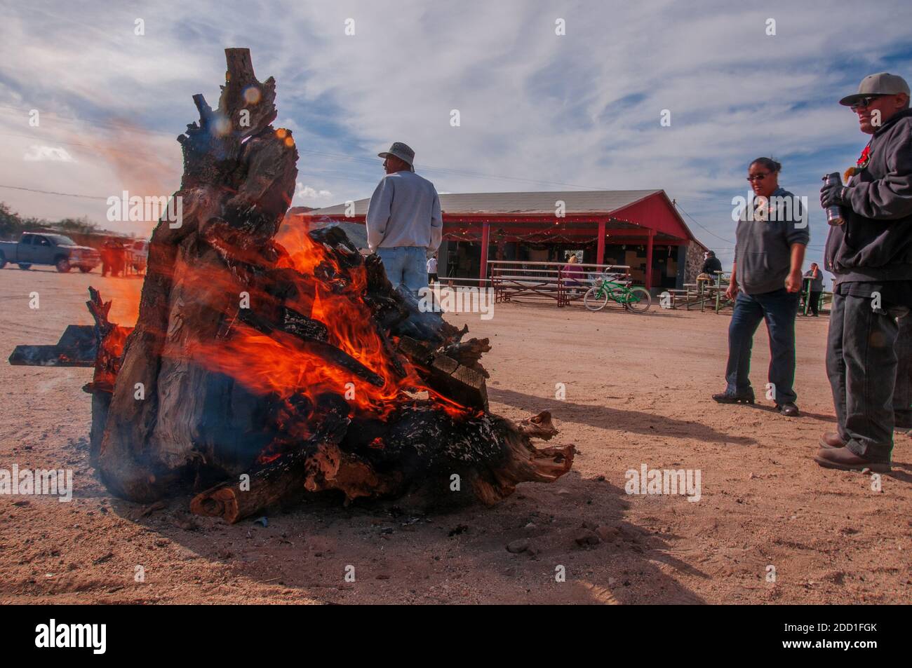 A fire is prepped for a Christmas celebration in the San Xavier District of the Tohono O'odham Reservation, Tucson, Arizona, USA. Stock Photo
