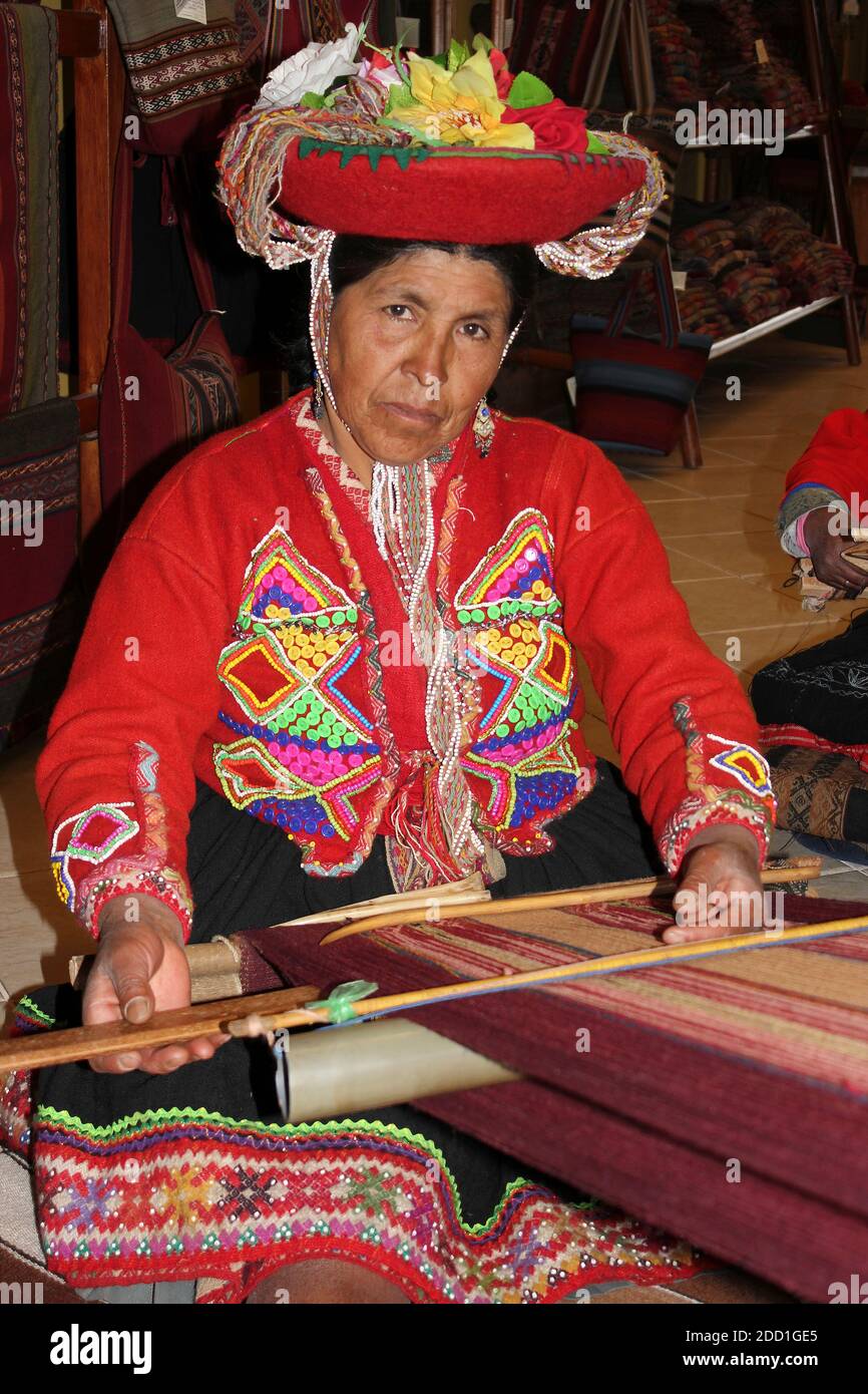 Peru Weaving Lady Stock Photo