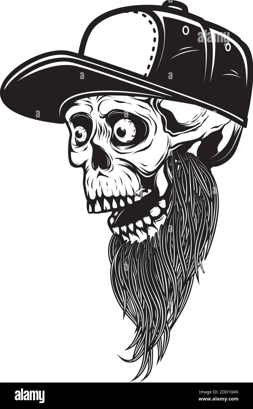 bearded skull in baseball cap 