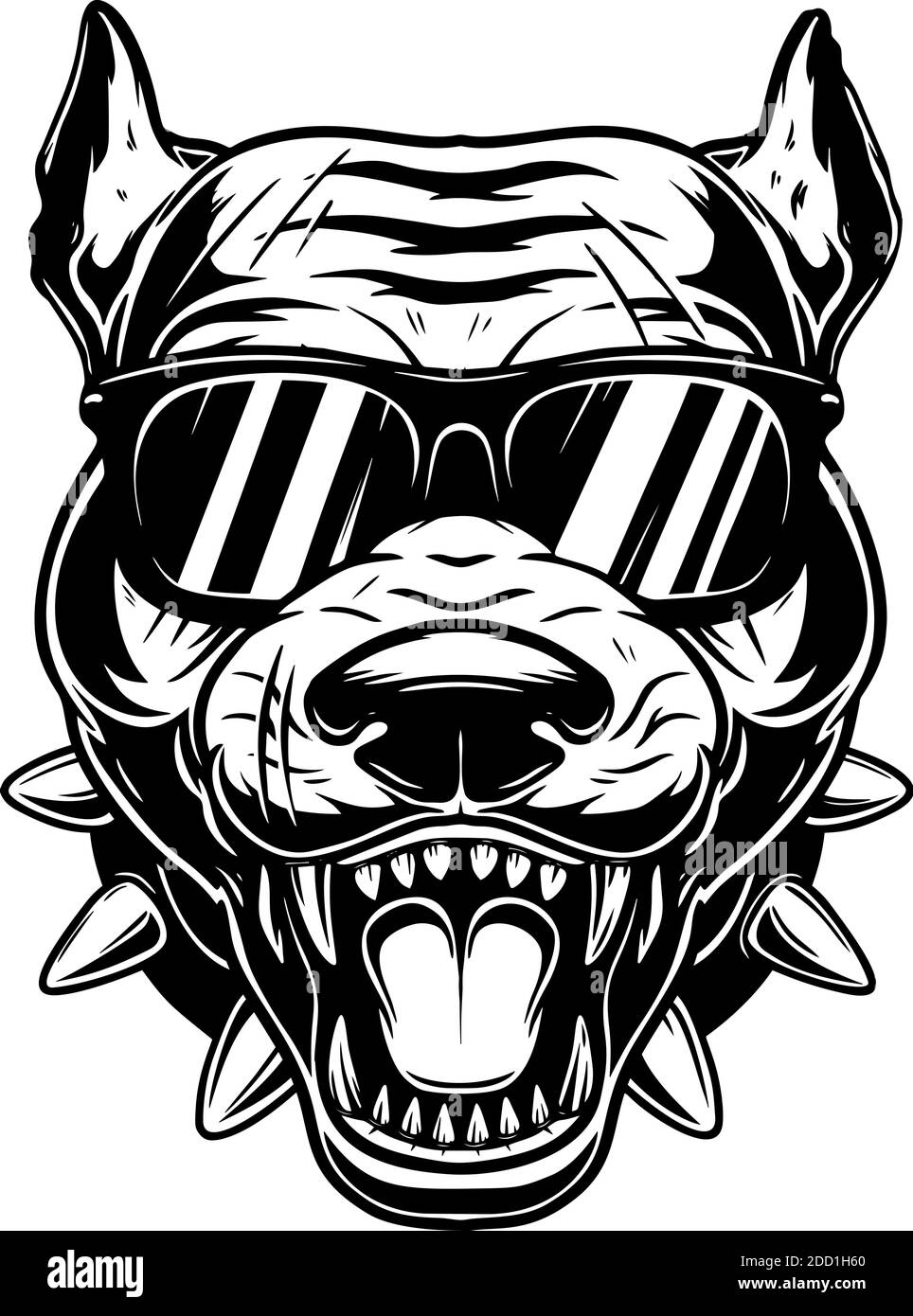 https www alamy com illustration of head of angry pitbull in sunglasses in vintage monochrome style design element for logo emblem sign poster card banner vector i image386654072 html