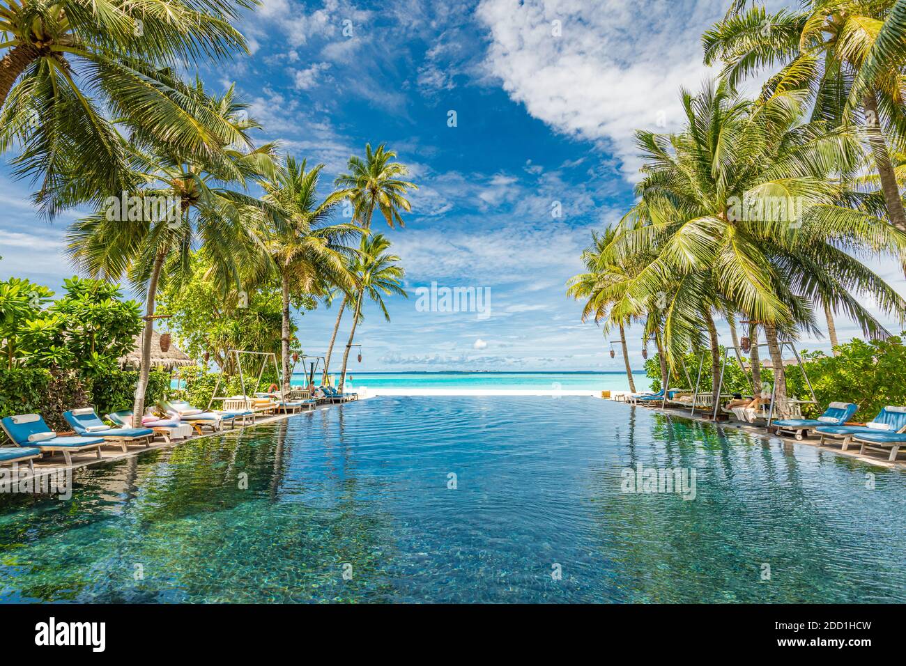 Tropical pool, tourism landscape. Luxurious beach resort with swimming ...