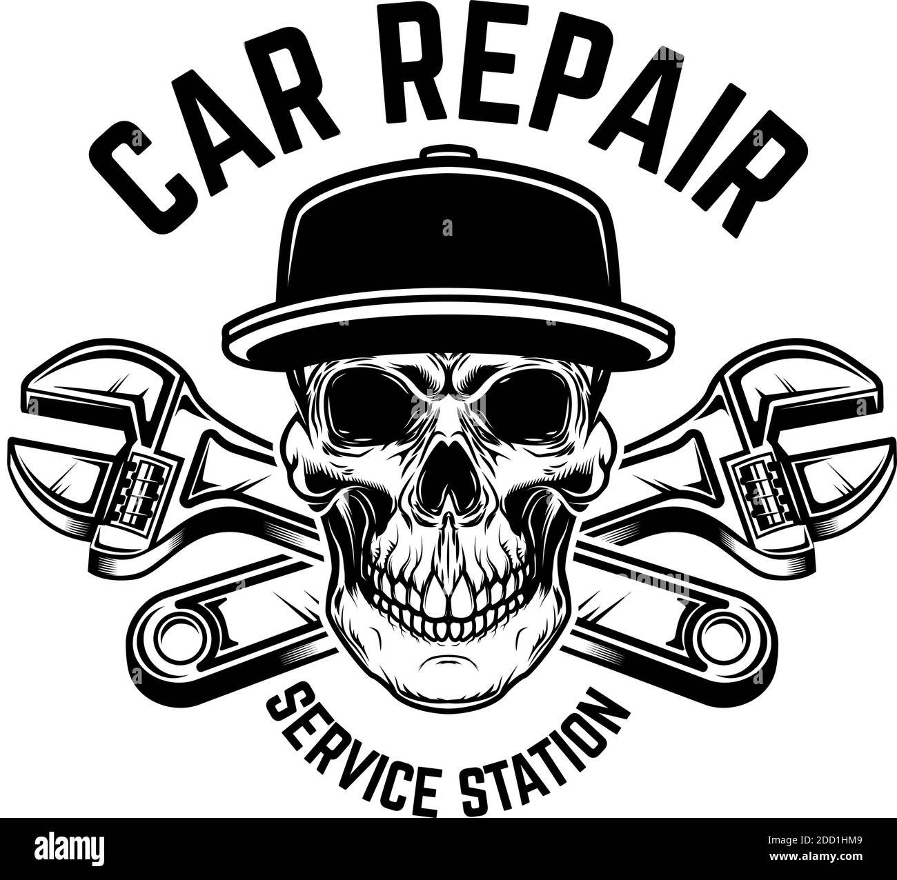 Car repair. Service station. Emblem template with skull and crossed ...