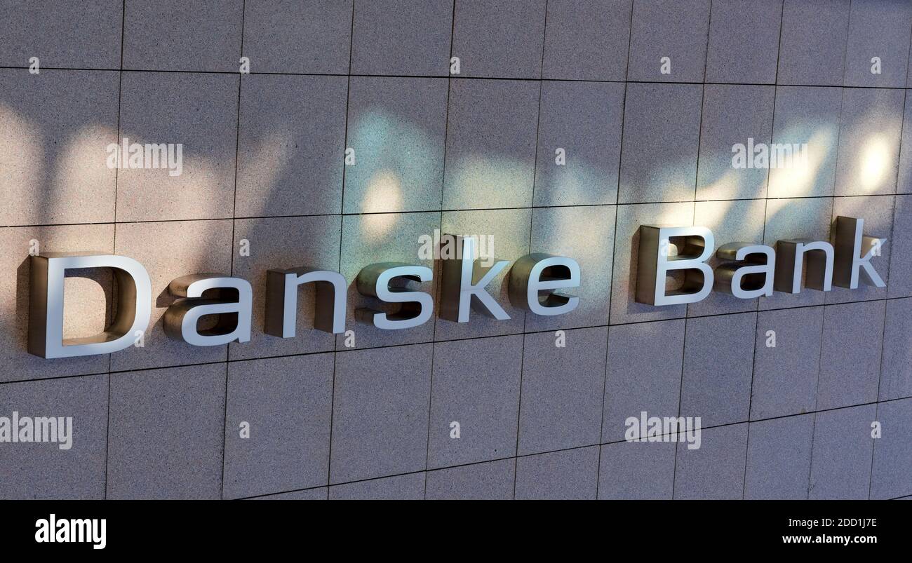Oslo, Norway - Aug. 29th 2020: Large logo on the head office of Danske Bank. Stock Photo