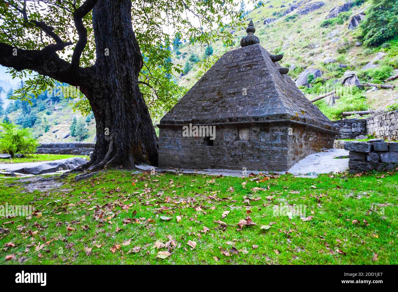 Shiva temple near Yogini waterfall near Vashisht and Manali village in Himachal Pradesh in north India Stock Photo