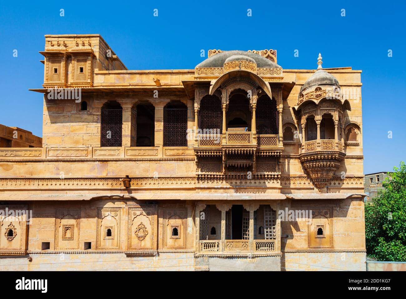 Rajasthan heritage building made of yellow limestone known as haveli in