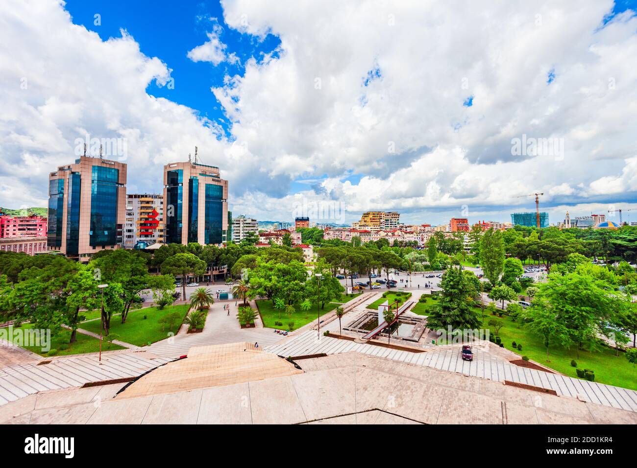 Tirana city centre aerial panoramic view in Albania Stock Photo