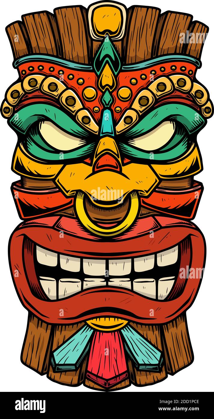 Illustration Of Tiki Tribal Wooden Mask Design Element For Logo Emblem Sign Poster Card 9190