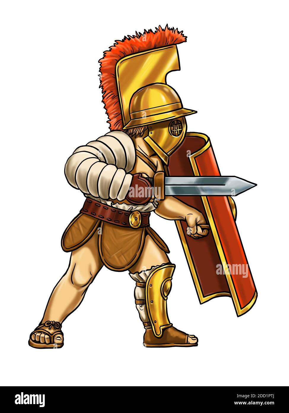 Roman gladiator cartoon. Ancient fighter. Template for coloring book. Stock Photo