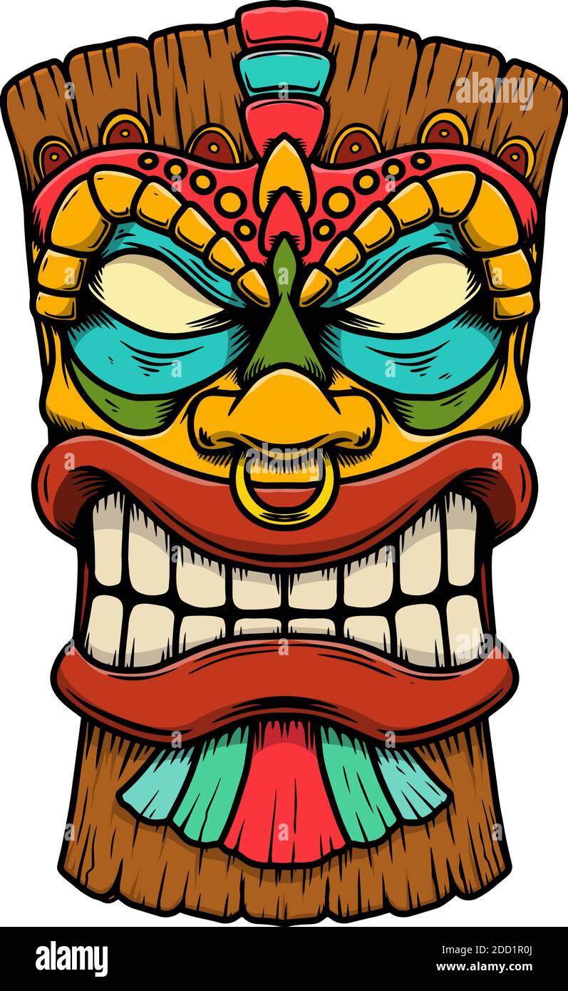 Illustration of Tiki tribal wooden mask. Design element for logo ...