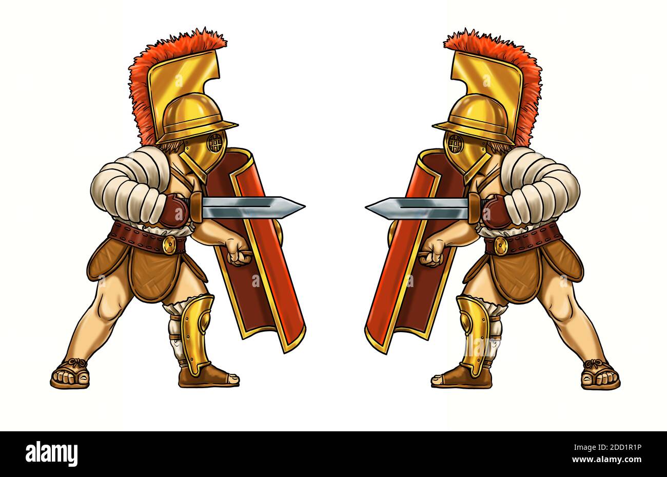Roman gladiator cartoon. Ancient fighter. Template for coloring book. Stock Photo