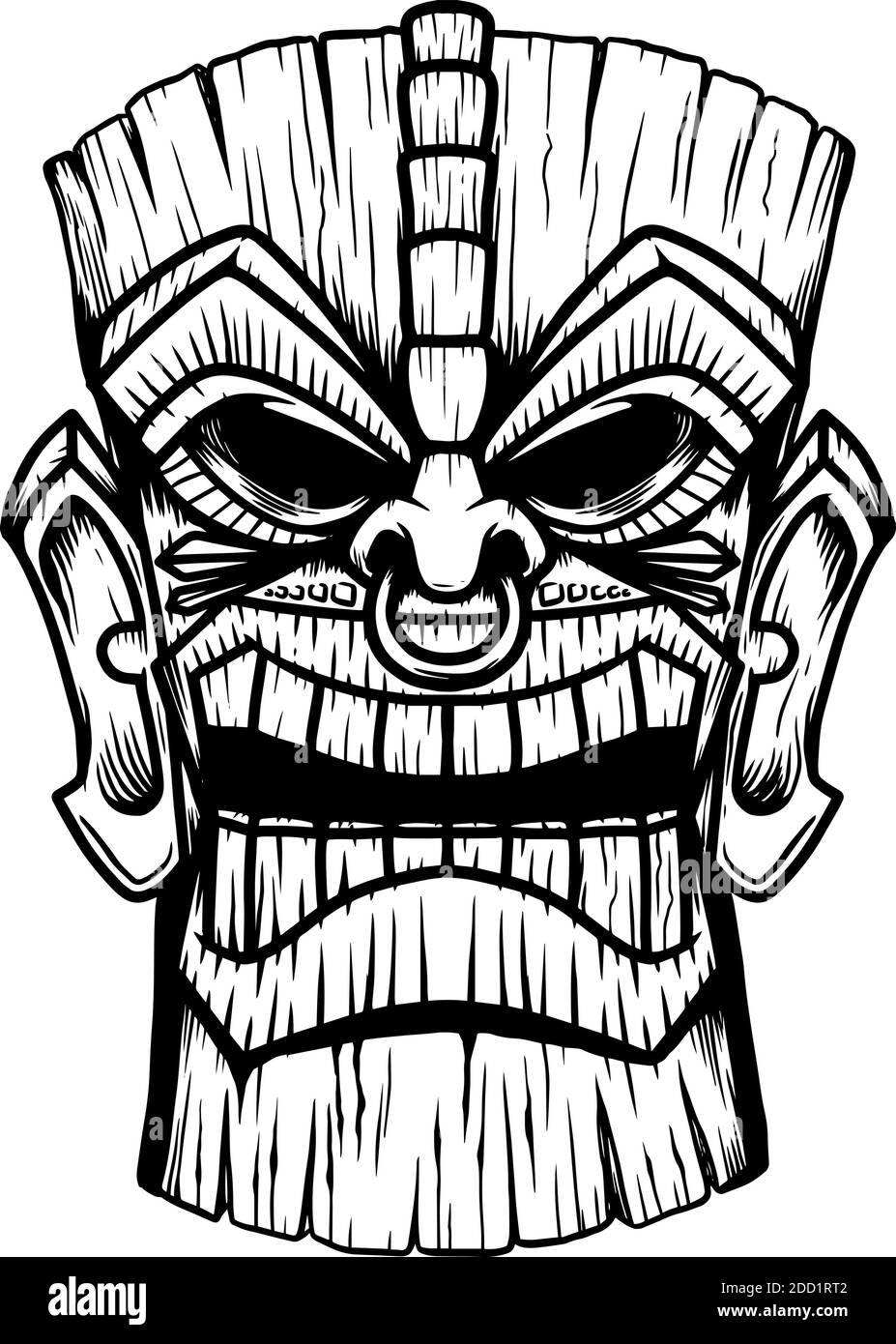 Illustration of Tiki tribal wooden mask. Design element for logo ...