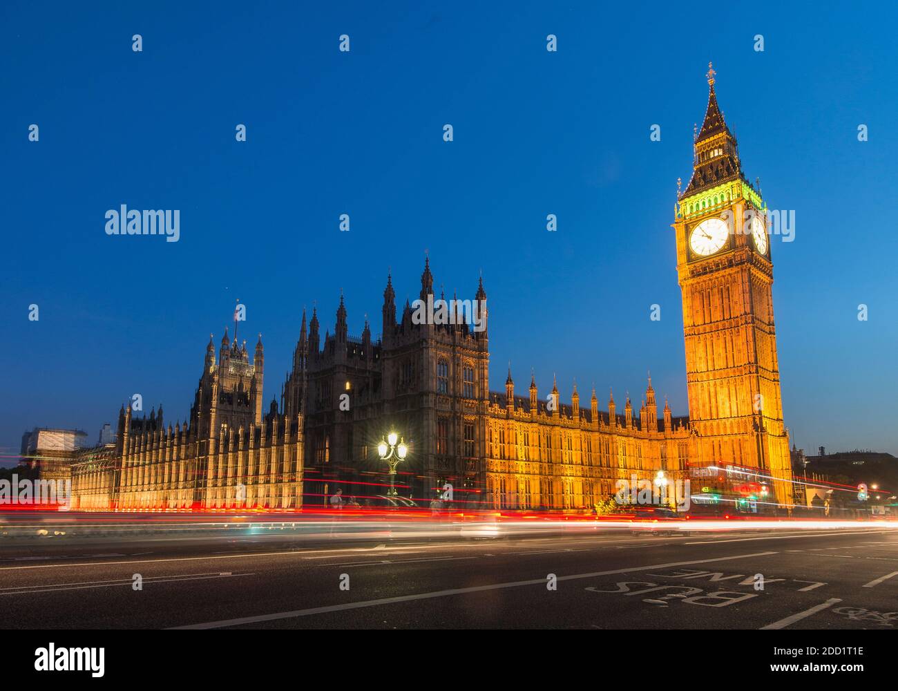 Twilight at Westminster Bridge, Big Ben and the Houses of Parliament in London, England. Stock Photo
