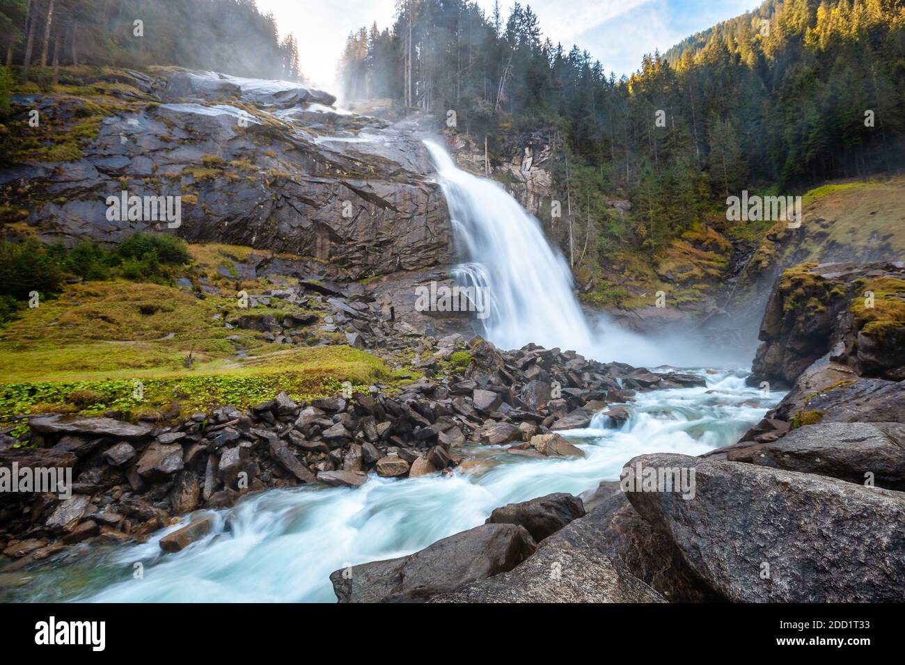 The Krimmler Waterfalls in Krimml, Austria are the highes in Europe. Stock Photo