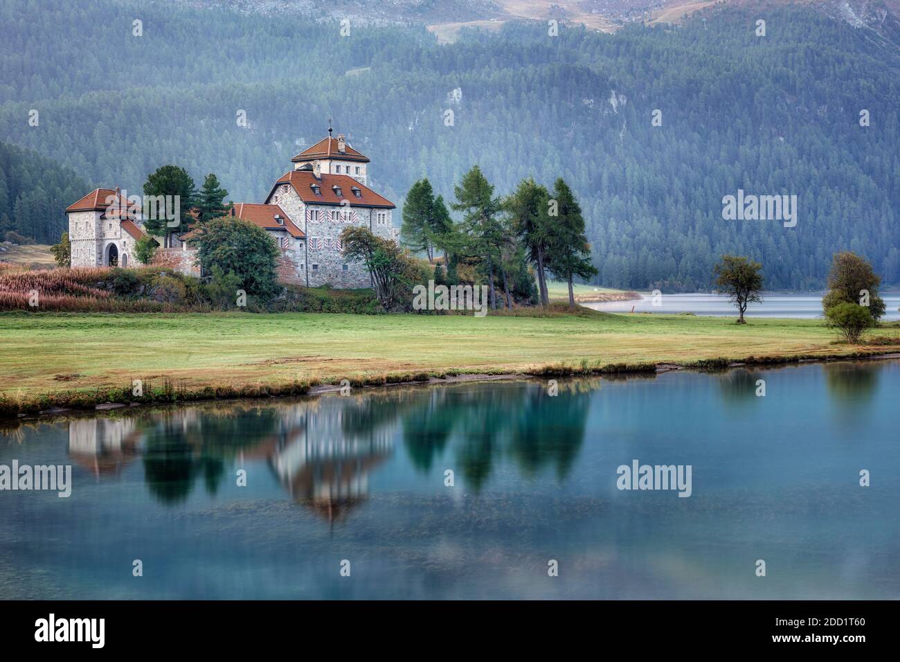 Castle Crap da Sass, Silvaplana, St. Moritz, Grisons, Switzerland, Europe Stock Photo