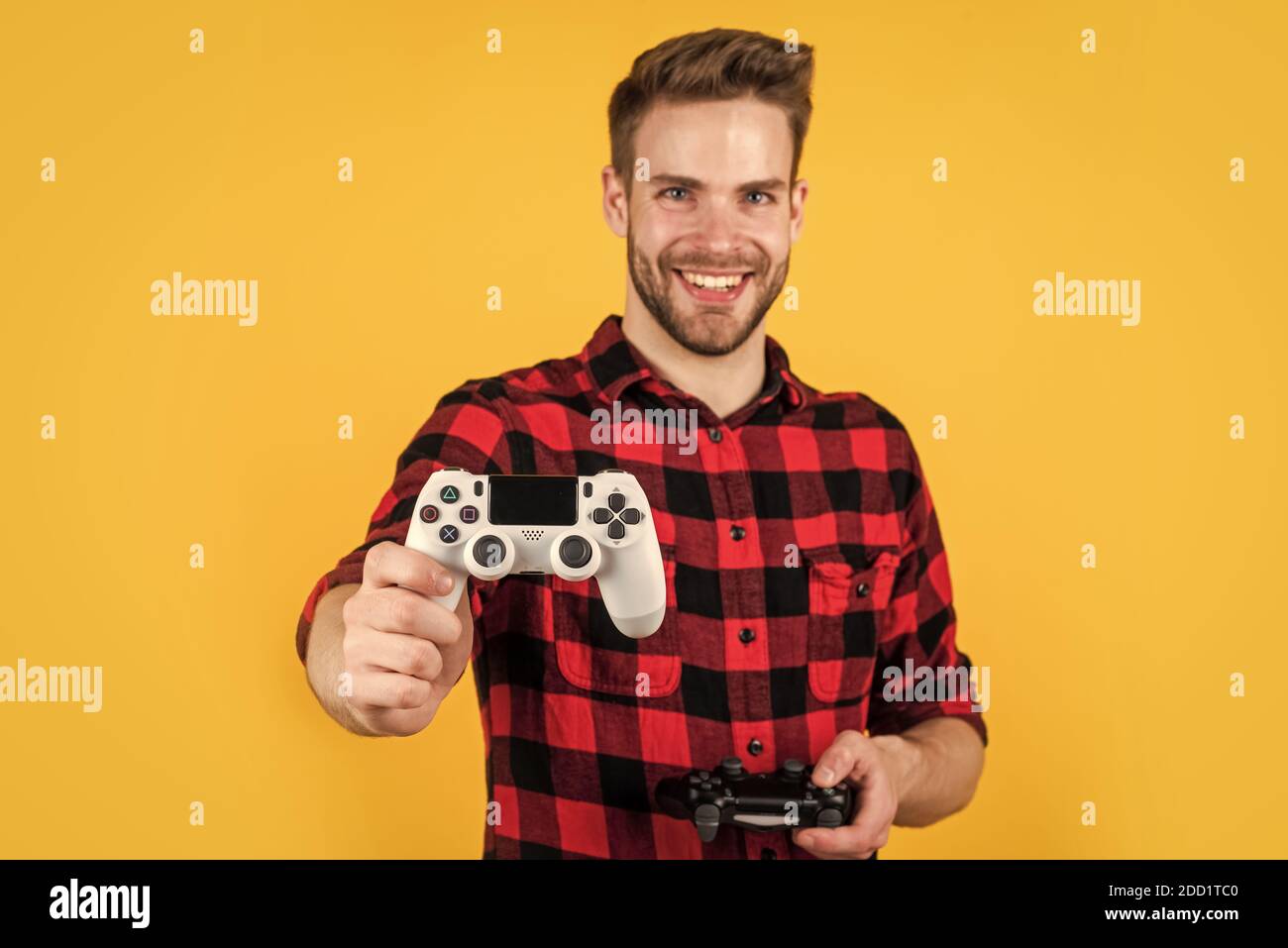 try this one. man playing video game with controller. bearded man using  virtual reality gamepad. new videogame online. adult entertainment. video  games addicted young guy play with console Stock Photo - Alamy