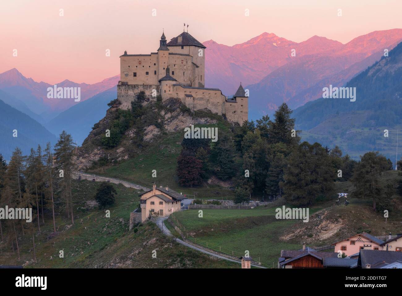 Tarasp Castle, Scuol, Engadin, Grisons, Switzerland, Europe Stock Photo