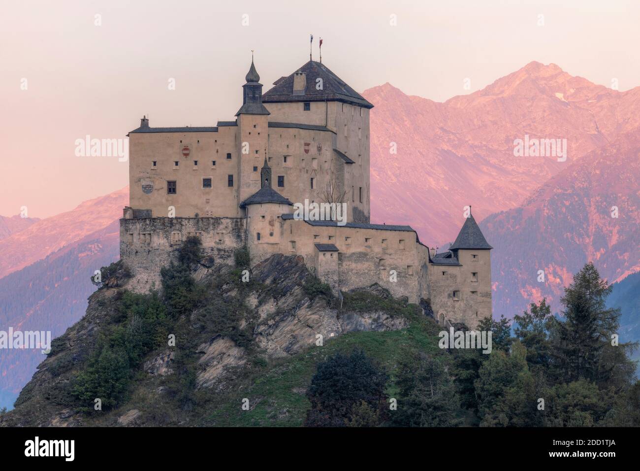 Tarasp Castle, Scuol, Engadin, Grisons, Switzerland, Europe Stock Photo