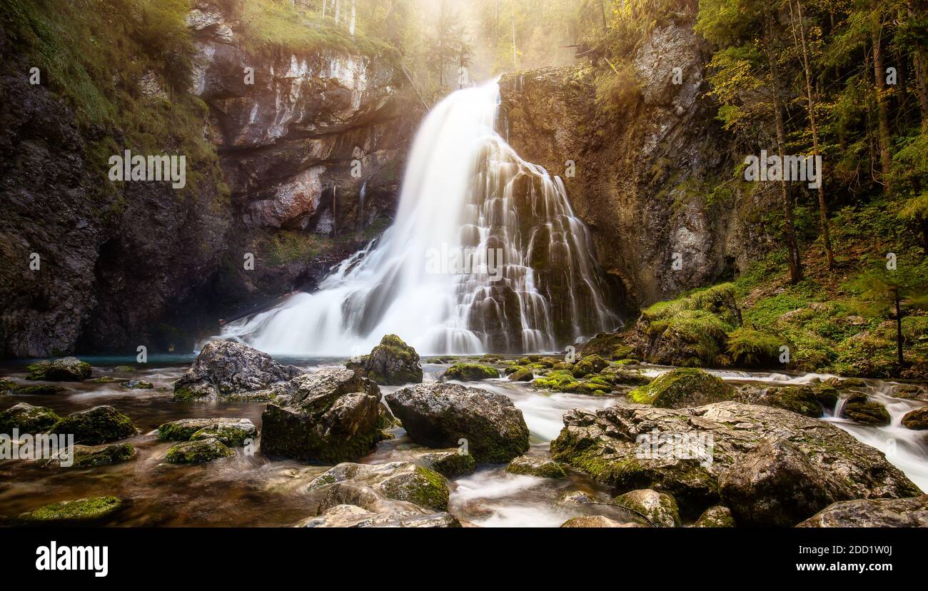 The Gollinger Waterfall and surrounding area in Golling, Austria Stock Photo