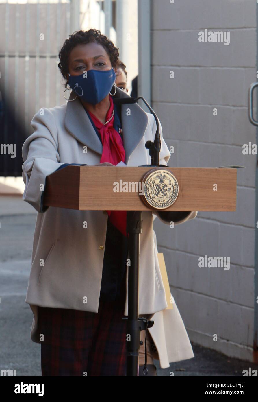 BROOKLYN, NEW YORK: NOVEMBER 23, 2020- U.S. Congress Member Yvette Clarke attends the press conference to announce the groundbreaking on the 681-seat school building for the Medgar Evers College Preparatory School in partnership with the Department of Education (DOE), the School Construction Authority (SCA), and CUNY held at Medgar Evers College Preparatory School on November 23, 2020 in Brooklyn, New York City. Photo Credit: mpi43/MediaPunch Stock Photo