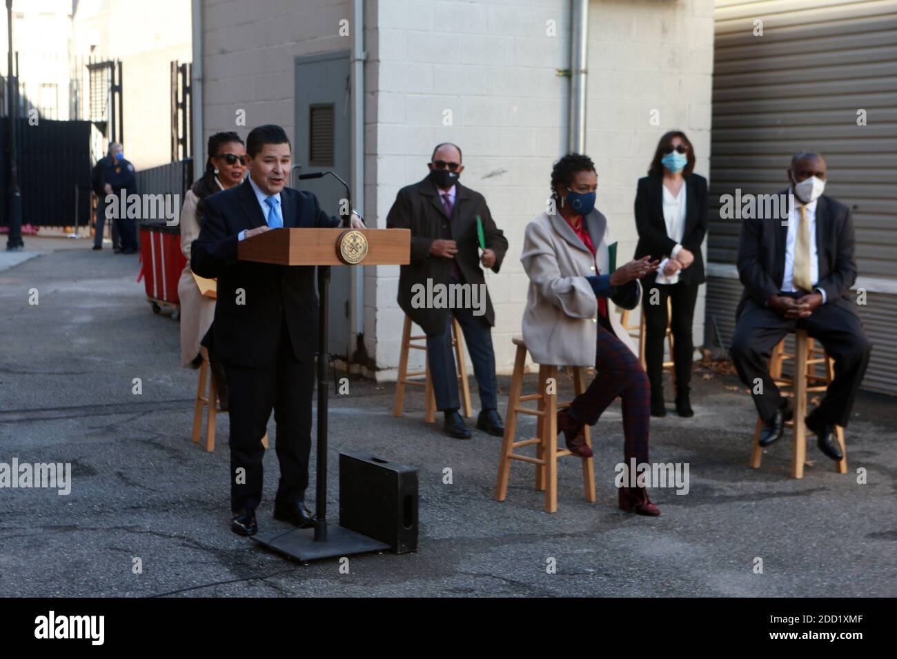 BROOKLYN, NEW YORK: NOVEMBER 23, 2020- New York City School Chancellor Richard Carranza attends the press conference to announce the groundbreaking on the 681-seat school building for the Medgar Evers College Preparatory School in partnership with the Department of Education (DOE), the School Construction Authority (SCA), and CUNY held at Medgar Evers College Preparatory School on November 23, 2020 in Brooklyn, New York City. Photo Credit: mpi43/MediaPunch Stock Photo
