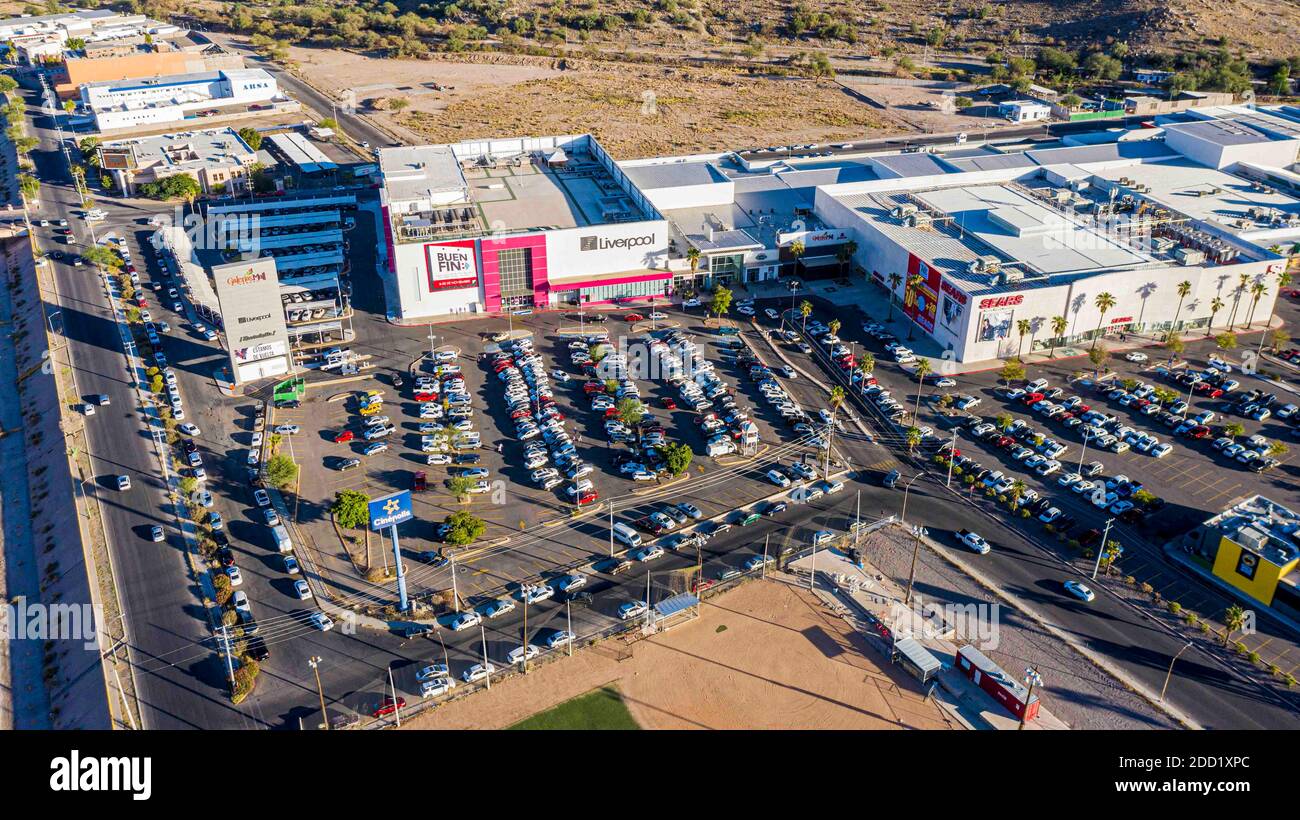 Aerial view of cars in Galerías Mall parking lot in Hermosillo, Sonora