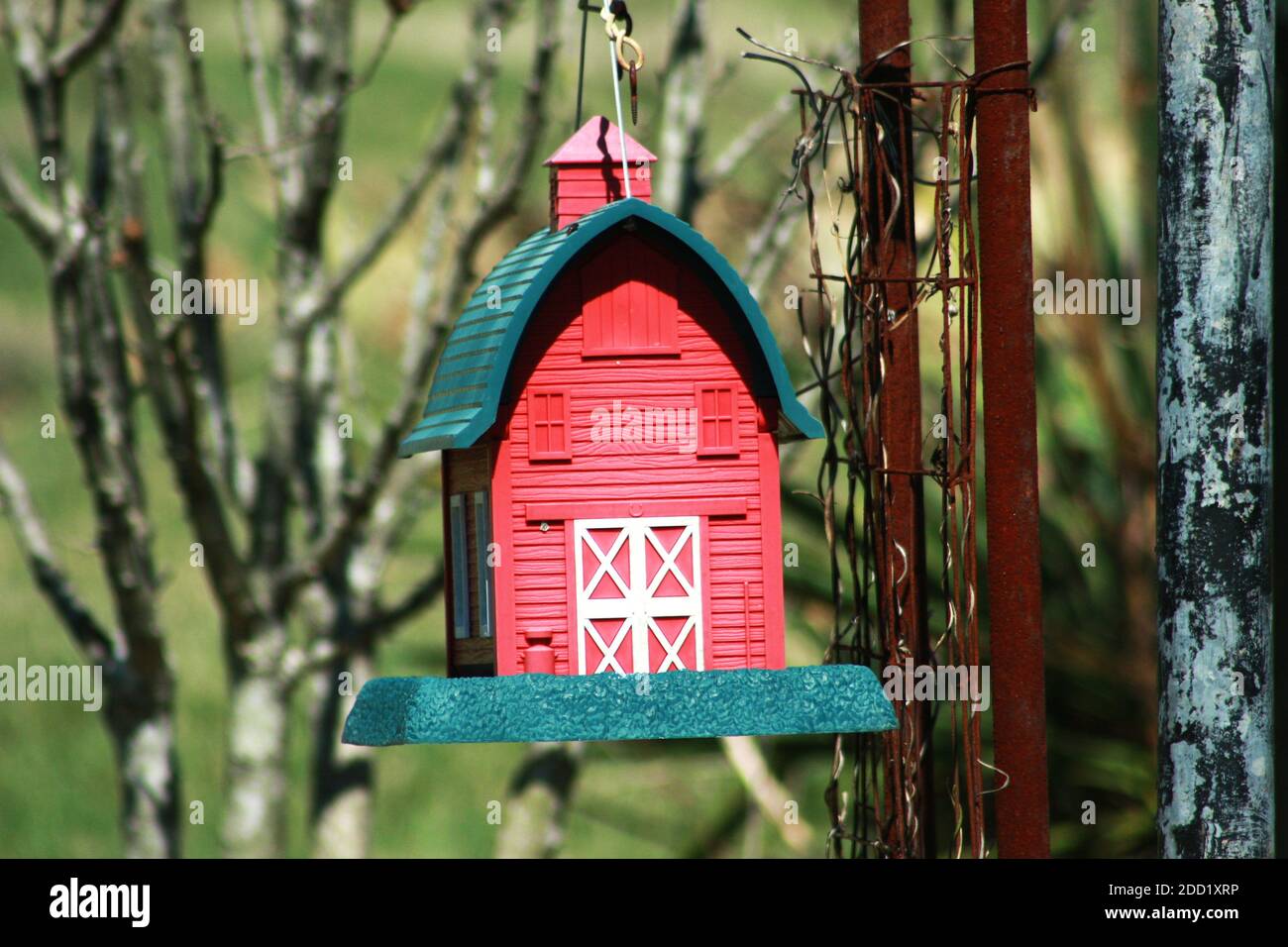 Little red barn bird feeder Stock Photo Alamy