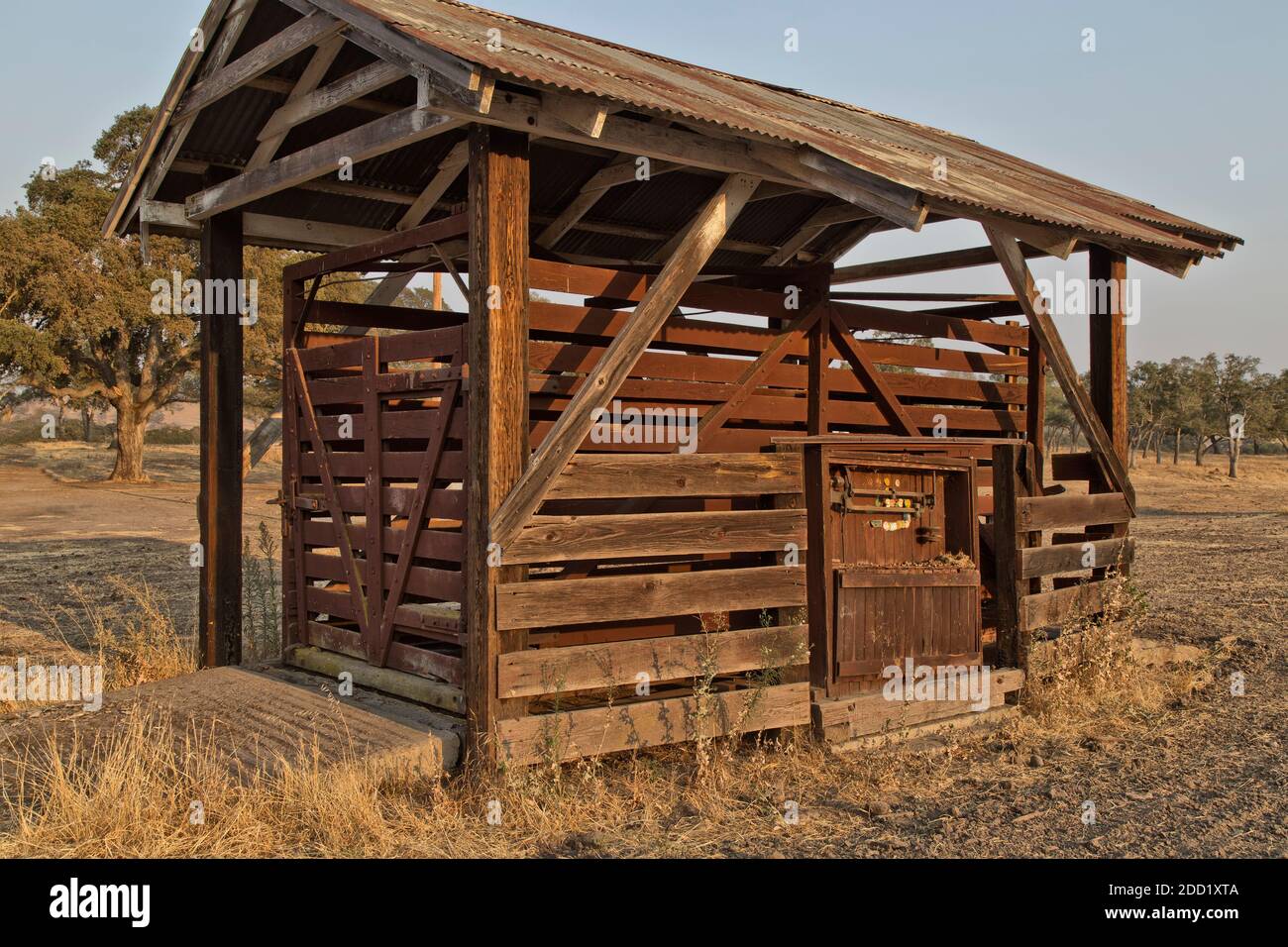 Antiquated  'In Ground' Livestock Scalehouse,  Weights & Measures  certification seals 1959 - 2001, California. Stock Photo