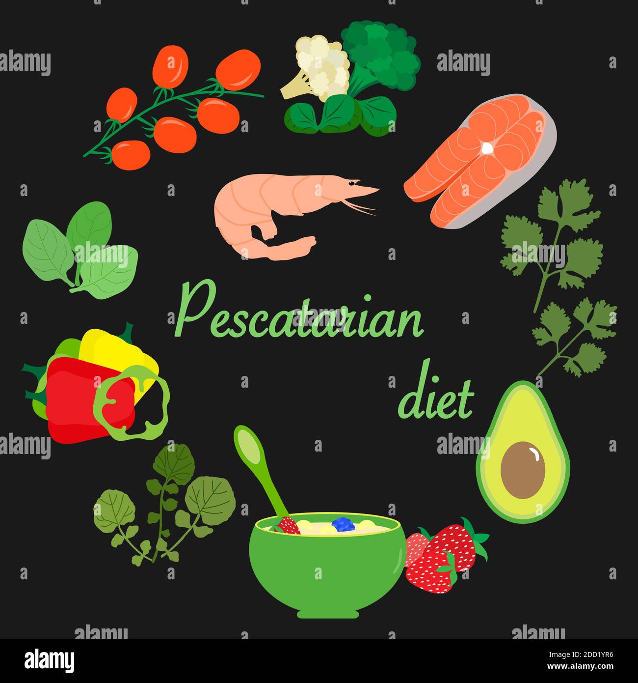 Vector illustration Pescatarian diet Organic Meal planning Vegetarian