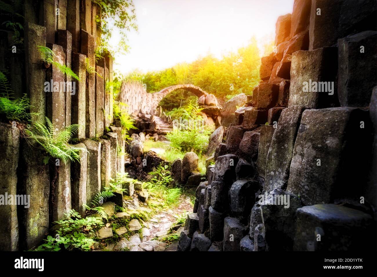 The famous Devils bridge, lokally known as Rakotzbridge or Rakotzbrücke Stock Photo