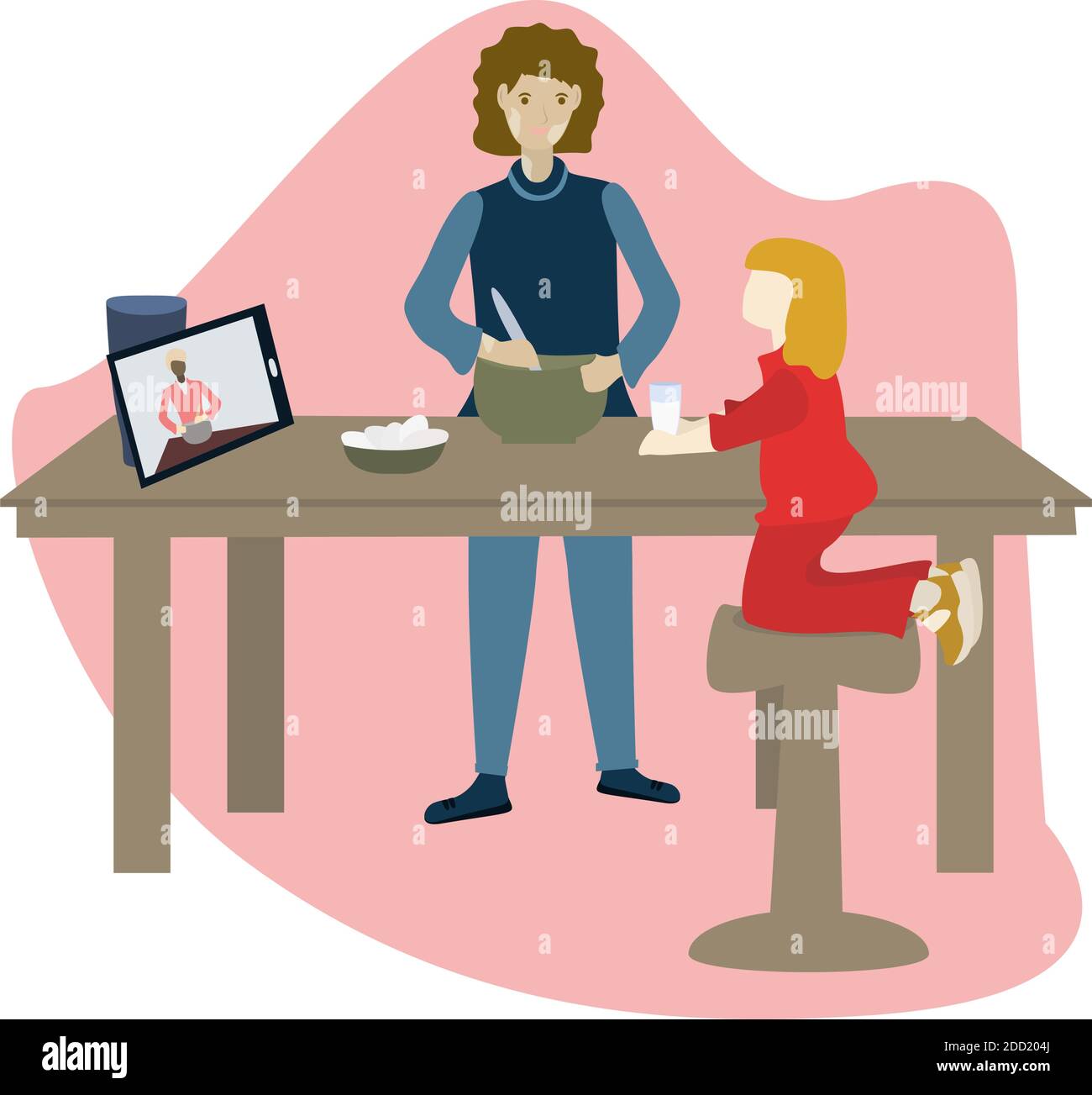 Cook with children. Mother and daughter cooking. Woman watching video in the kitchen and make a breakfast. Daughter helps mom. Cooking video blog on m Stock Vector Image & Art - Alamy Cook with children. Mother and daughter cooking. Woman watching video in the kitchen and make a breakfast. Daughter helps mom. Cooking video blog on m Stock Vector Image & Art - Alamy
