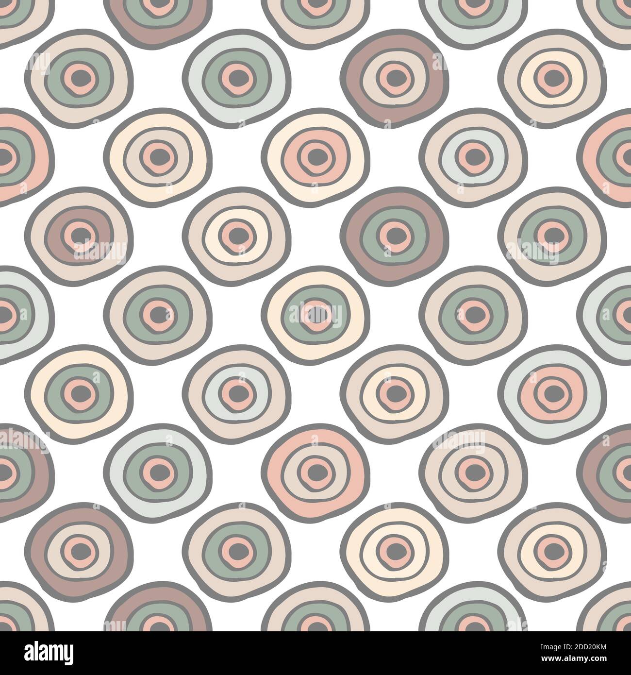 Seamless pattern with neutral colored hand drawn doodle circles on white Stock Vector