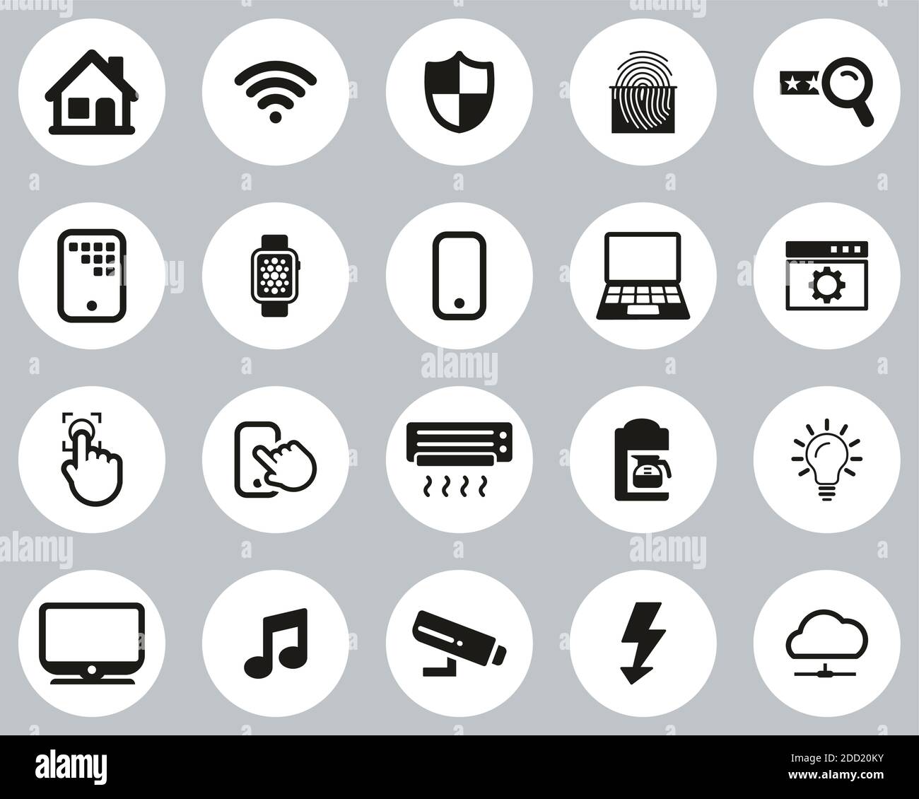 Smart Home Or Smart House Icons Black & White Flat Design Circle Set ...